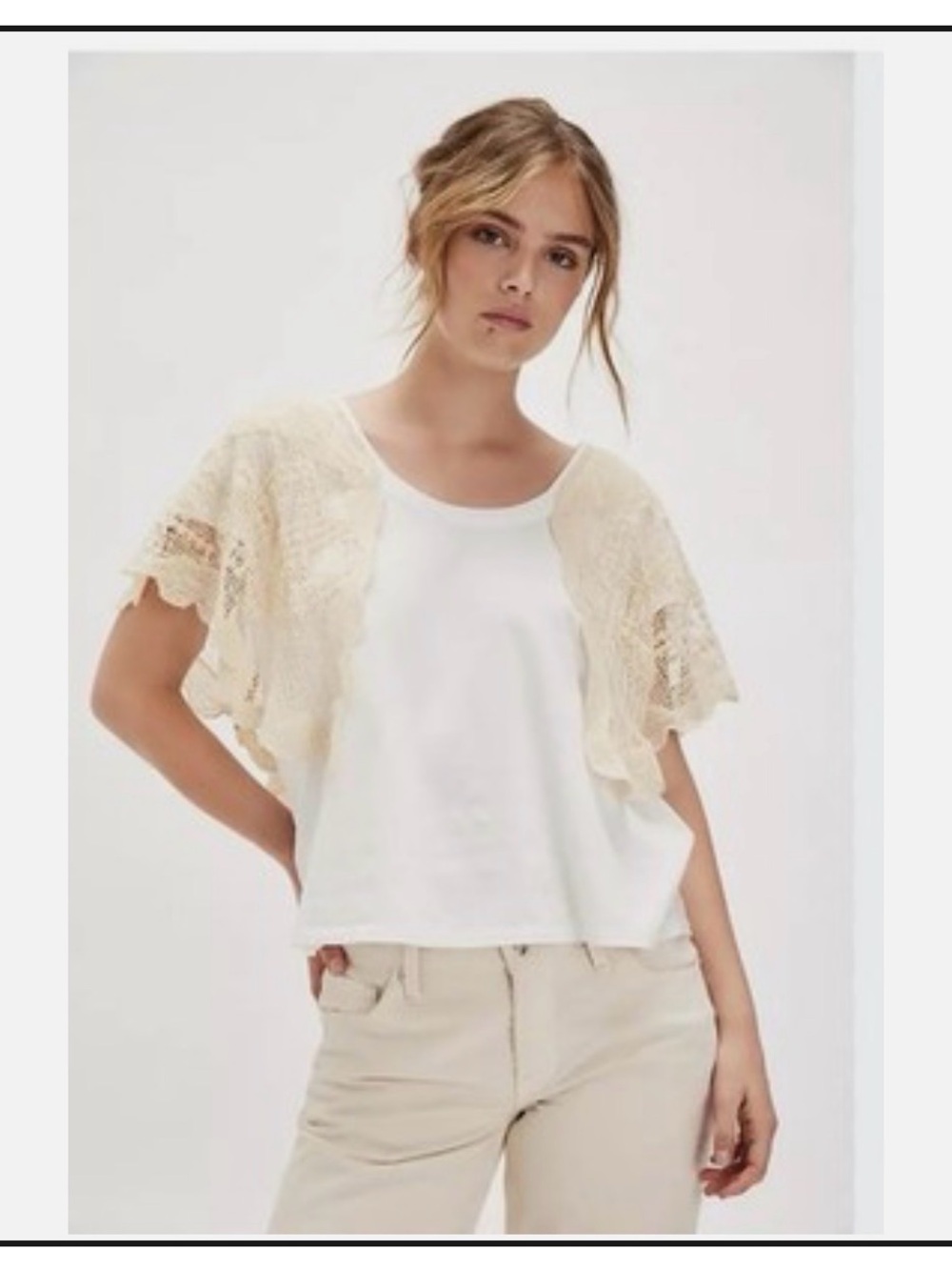 Free People Ivory Crochet Lace Capelet Overlay Top NWOT